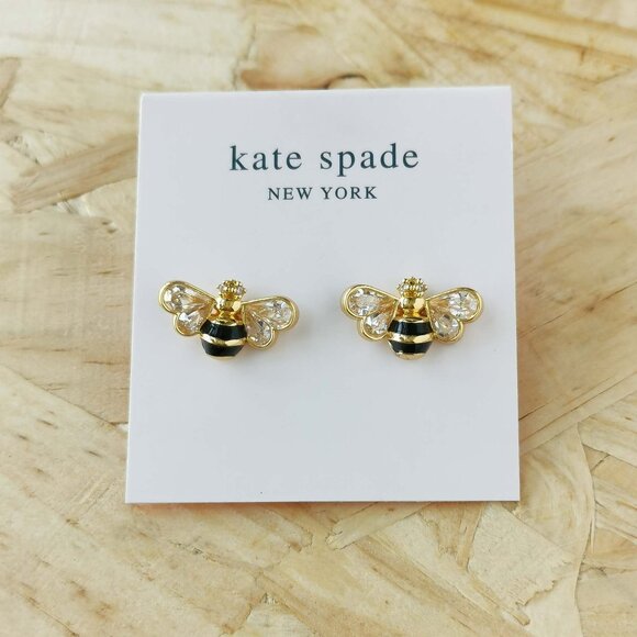 Kate Spade Jewelry - NEW Kate Spade all abuzz stone bee black stud earrings Gold